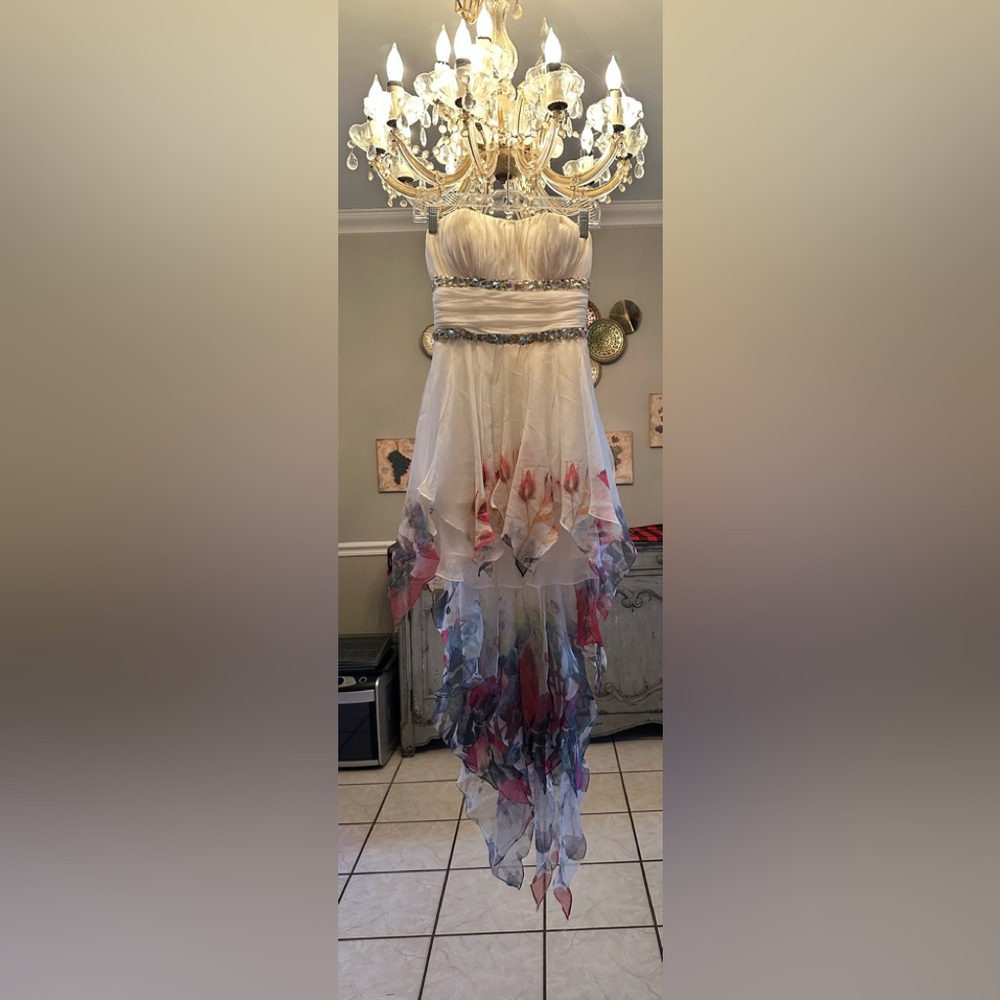 La Femme Strapless Cream and Red Ombre Dress